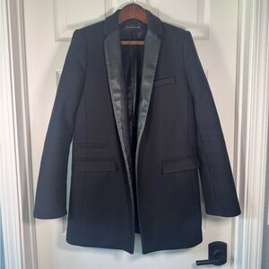 Zara Women Wool Blend Leather Lapels Blazer Black Classic Size Small